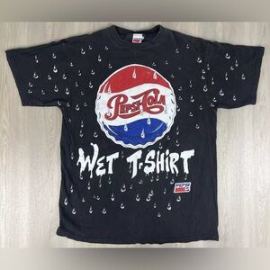 Vintage 90s Pepsi-Cola Wet T Shirt All Over Print Tee Size Large Made in USA